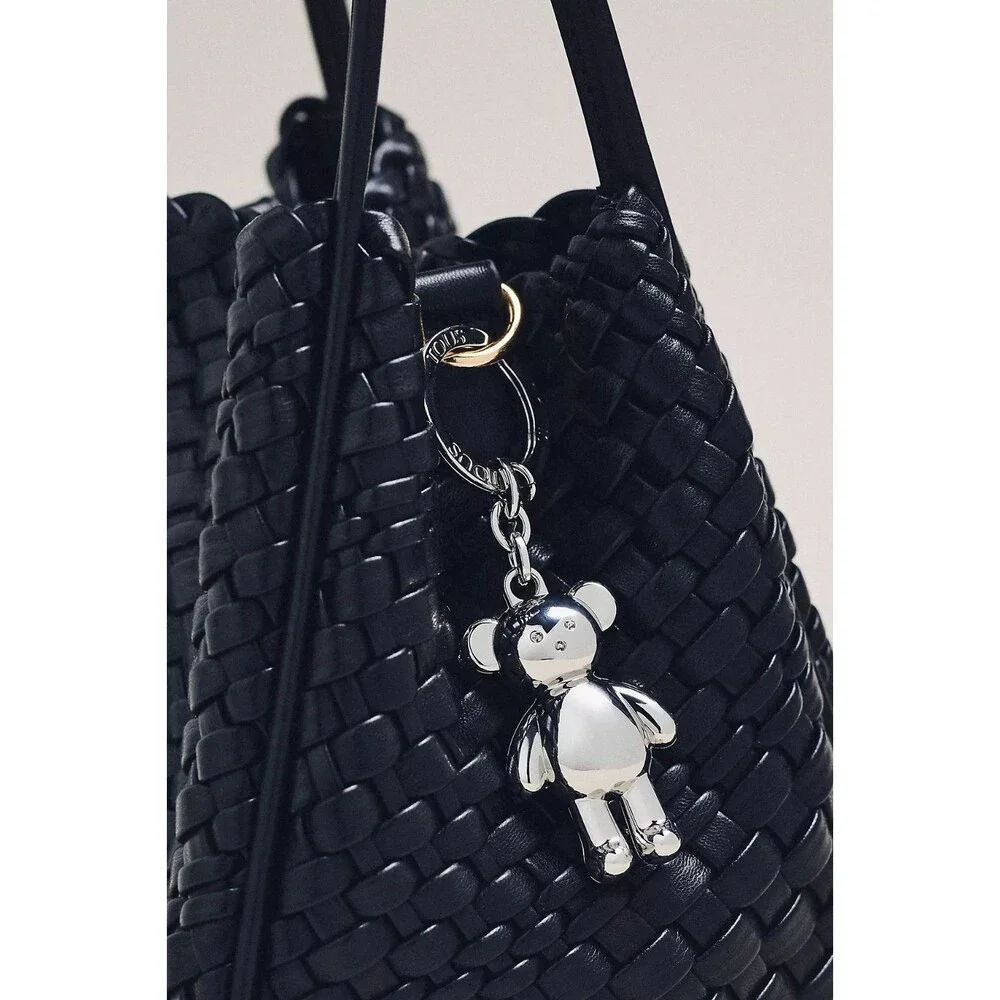 Anthropologie  TOUS Metal Teddy Bear Bag Charm Keychain Silver NEW
